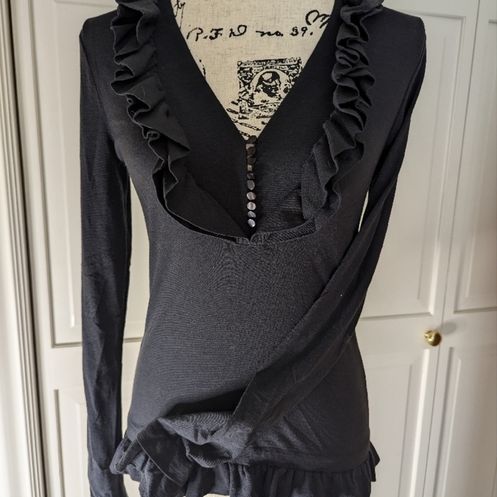Black Ruffled Long Sleeve Top